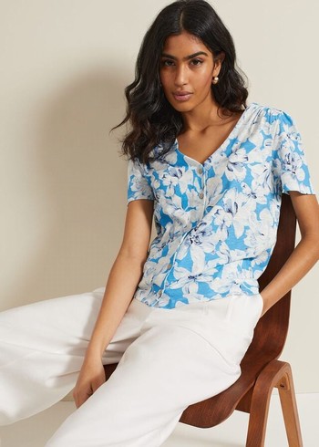 Phase Eight Lorenna Floral Print T Shirts Blue Canada | STJGAP-135